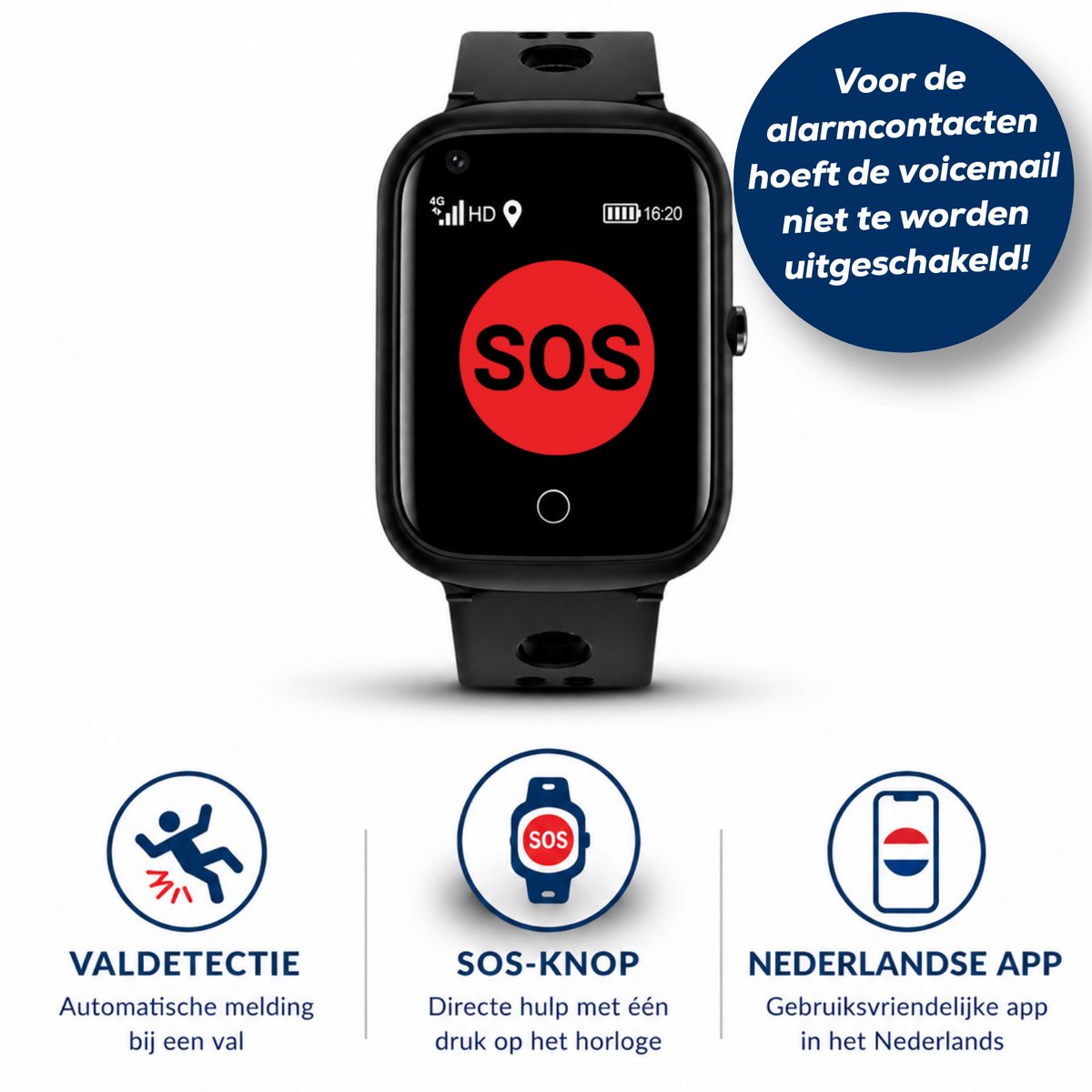 Wiesba WB57S - Montre GPS Senior - Montre Connectée pour Personnes Âgées - Alarmes Personnelles - Montre Alarme Personnes Âgées - Montre GPS Alzheimer - Détection de Chute