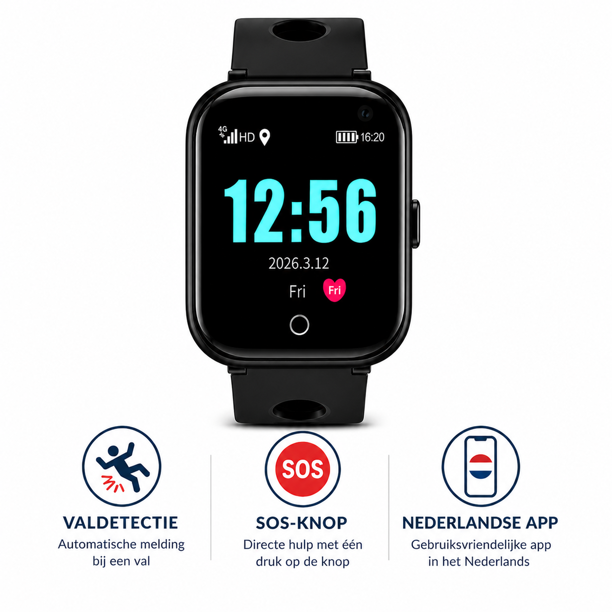 WatchSafer_Pulse_GPS_Horloge_voor_Senioren met SOS-Knop en Valdetectie