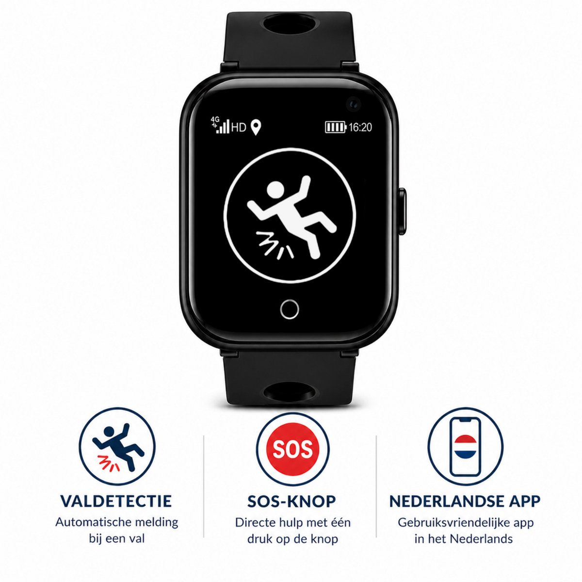 Wiesba WB57S - Montre GPS Senior - Montre Connectée pour Personnes Âgées - Alarmes Personnelles - Montre Alarme Personnes Âgées - Montre GPS Alzheimer - Détection de Chute