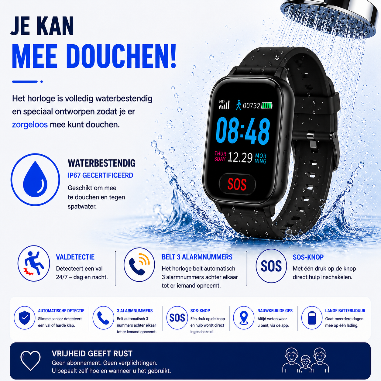 Wiesba WB57S - Montre GPS Senior - Montre Connectée pour Personnes Âgées - Alarmes Personnelles - Montre Alarme Personnes Âgées - Montre GPS Alzheimer - Détection de Chute