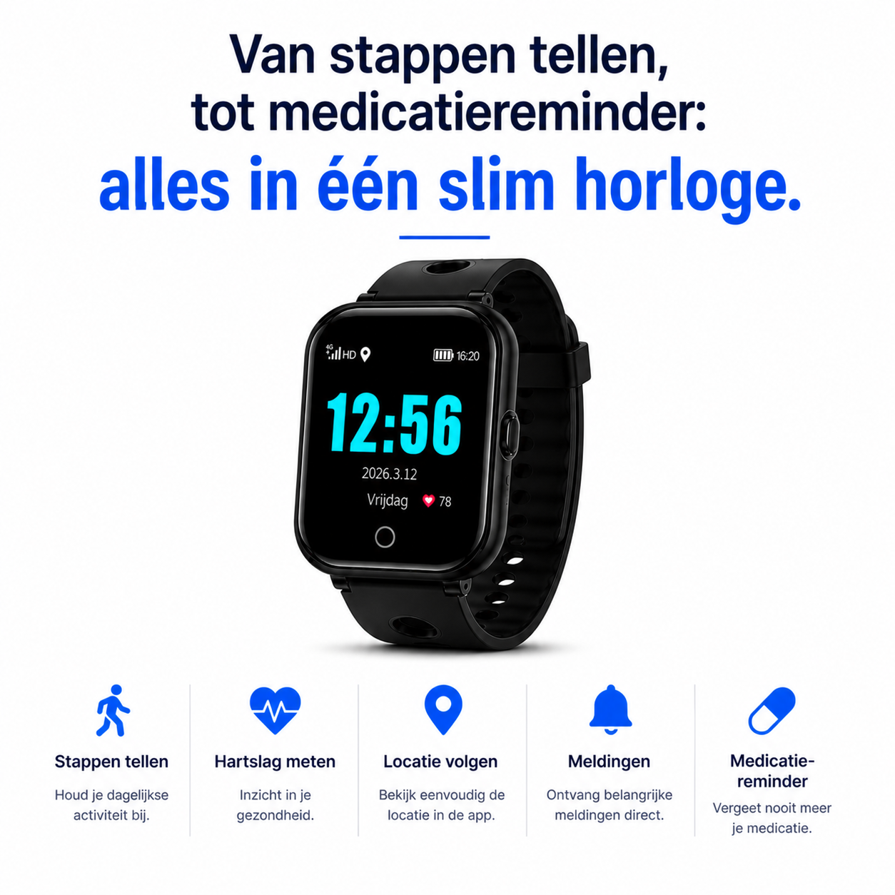 Wiesba WB57S - Montre GPS Senior - Montre Connectée pour Personnes Âgées - Alarmes Personnelles - Montre Alarme Personnes Âgées - Montre GPS Alzheimer - Détection de Chute