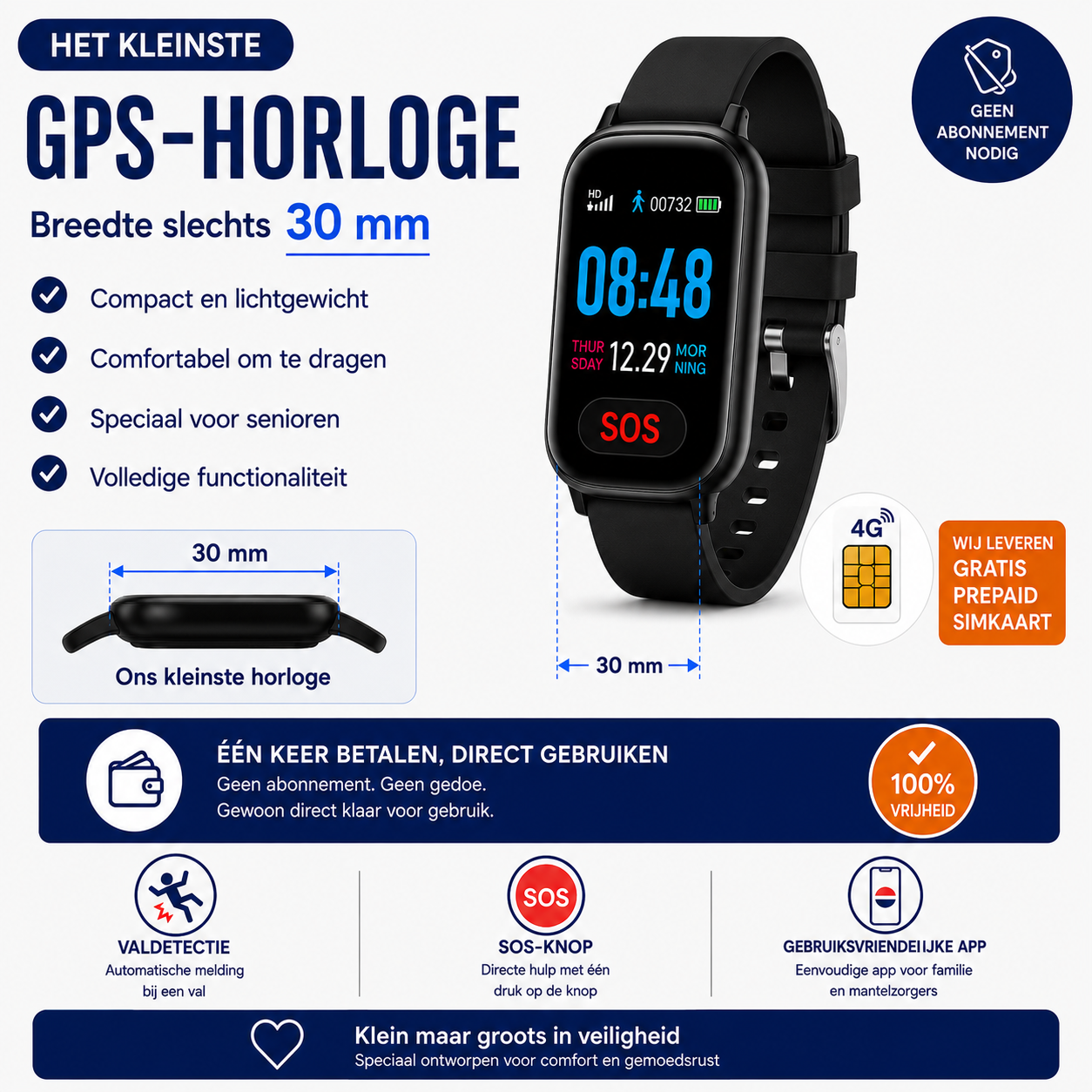 Wiesba WB57S - Montre GPS Senior - Montre Connectée pour Personnes Âgées - Alarmes Personnelles - Montre Alarme Personnes Âgées - Montre GPS Alzheimer - Détection de Chute